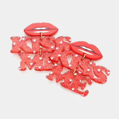 Fashnzfab Resin Lips Glittered Kiss Me Message Link Dangle Earrings - Red In Pink