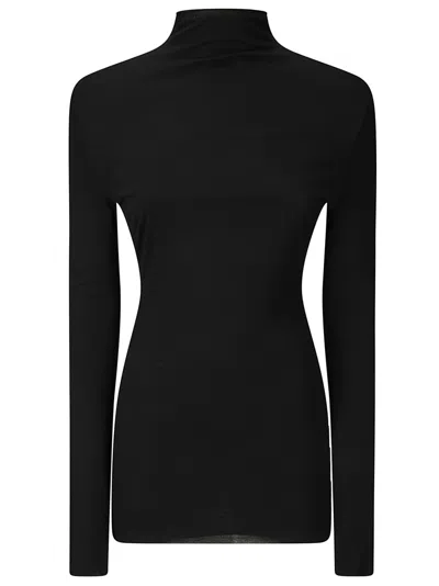 Khaite Long-sleeved Top With Half Collar And Form-fitting Silhouette In Black