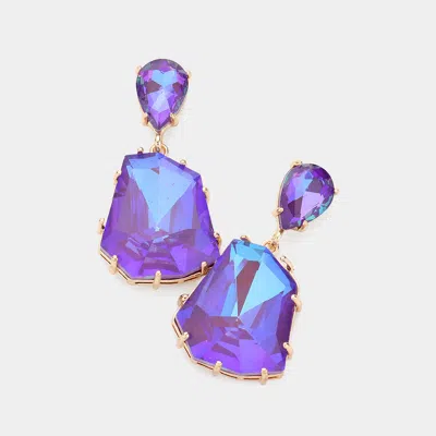 Fashnzfab Teardrop Angled Stone Link Dangle Evening Earrings - Tanzanite In Pink
