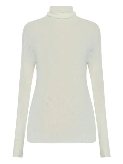 Fabiana Filippi Finely Ribbed Long-sleeved Top With Roll Neck In White