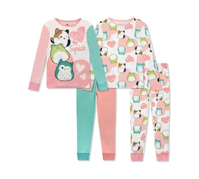 Squishmallow Girls 4-10 4-piece Bunny Fleece Tight Fit Pajama Set In Pink