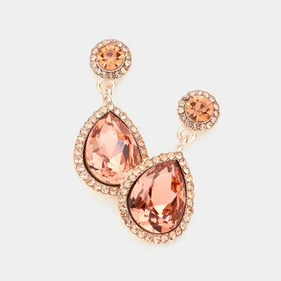 Fashnzfab Rhinestone Trim Teardrop Crystal Evening Earrings - Peach, Rose Gold In Pink
