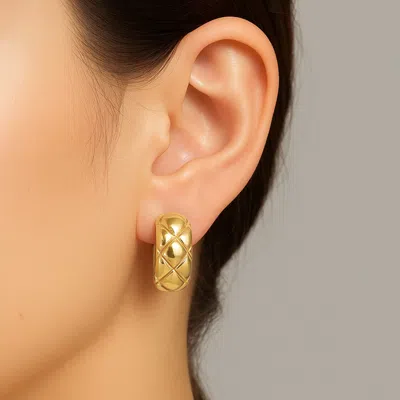 Fashnzfab 14k Gold Dipped Quilt Pattern Huggie Hoop Earrings - Gold In Gold