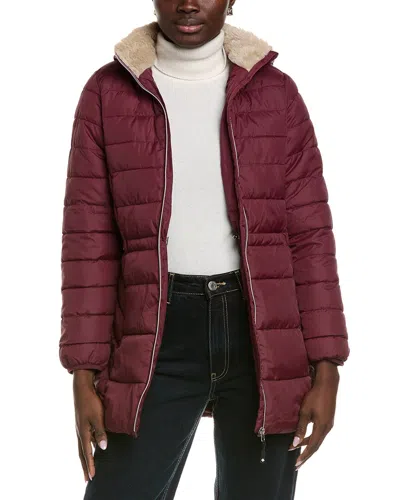 Big Chill Matte Quilted Coat In Burgundy