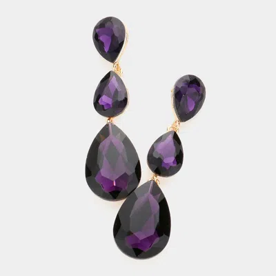 Fashnzfab Teardrop Glass Crystal Drop Evening Clip On Earrings In Blue