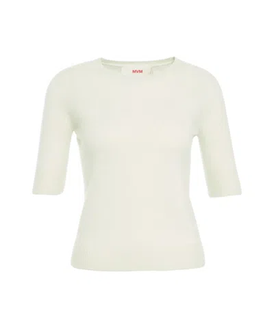 Mvm Timeless Green Sweater With Ribbed Cuffs In White