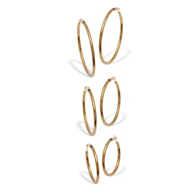 Palm Beach Jewelry 3 Pair Gold Ion-plated Stainless Steel Hoop Earrings In Gold
