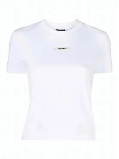 Jacquemus Cropped White T-shirt With Centered Patch In White