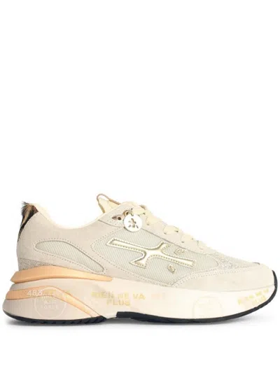 Premiata Beige Suede Sneakers With Rubber Tongue And Chunky Sole In Multi