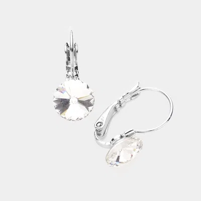 Fashnzfab Genuine Round Crystal Lever Back Earrings - Clear, Silver In White