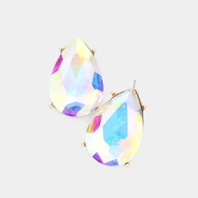 Fashnzfab Teardrop Stone Evening Earrings - Ab, Gold In Multi