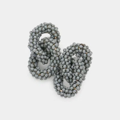 Fashnzfab Seed Beaded Double Open Circle Link Dangle Earrings - Gray In Metallic