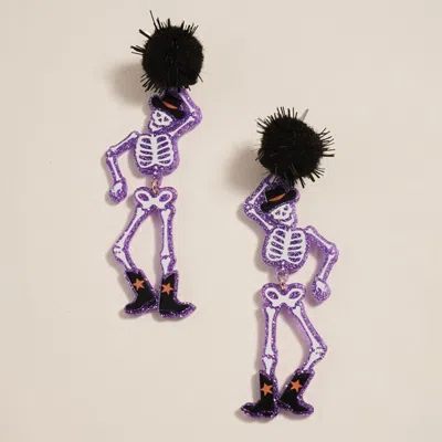 Fashnzfab Western Cowboy Halloween Pom Pom Skeleton Earrings - Purple In Purple