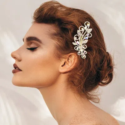 Fashnzfab Teardrop Stone Cluster Pointed Rhinestone Paved Hair Comb In Metallic