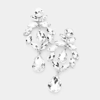Fashnzfab Marquise Stone Cluster Teardrop Link Dangle Evening Earrings - Silver In Metallic