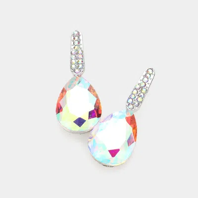 Fashnzfab Teardrop Stone Evening Earrings - Ab, Rhodium In Multi