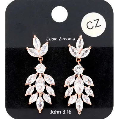 Fashnzfab Marquise Cz Cubic Zirconia Evening Earrings - Clear, Rose Gold In Pink