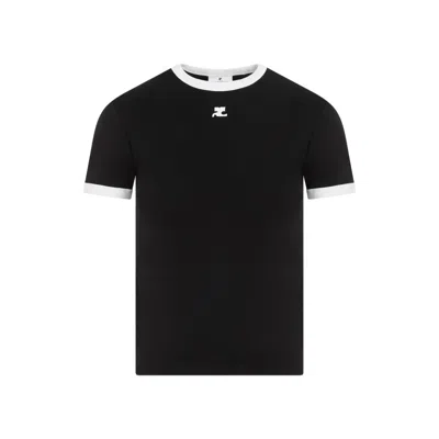 Courrèges Black Bumpy Contrast Logo T-shirt In Black