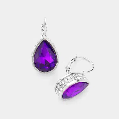 Fashnzfab Rhinestone Embellished Teardrop Stone Lever Back Evening Earrings - Purple In Purple