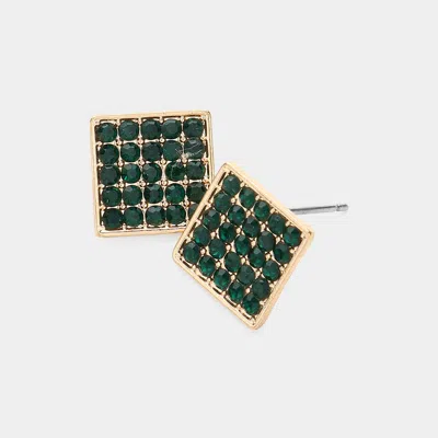 Fashnzfab Greek Pattern Detailed Rhinestone Embellished Square Earrings - Emerald, Gold In Green
