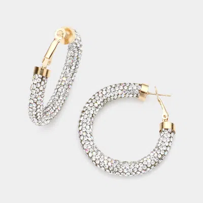 Fashnzfab Rhinestone Pave Hoop Earrings - Ab, Clear In Metallic