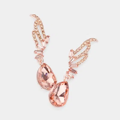 Fashnzfab Teardrop Stone Dangle Evening Earrings - Peach, Rose Gold In Gold