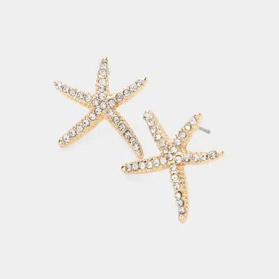 Fashnzfab Crystal Paved Starfish Stud Earrings - Clear, Gold In Multi
