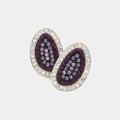 Fashnzfab Rhinestone Paved Abstract Oval Stud Earrings - Purple, Rhodium In Multi