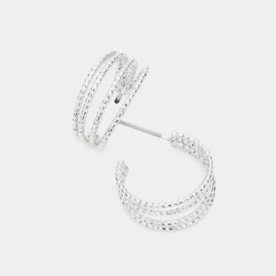 Fashnzfab Rope Textured Metal Hoop Earrings - Rhodium In Silver