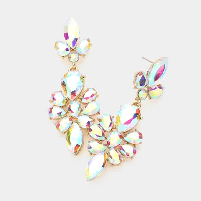 Fashnzfab Teardrop Stone Cluster Embellished Dangle Evening Earrings - Ab, Gold In Multi