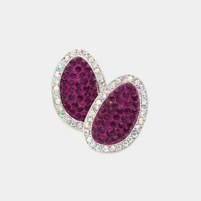 Fashnzfab Rhinestone Paved Abstract Oval Stud Earrings - Amethyst, Rhodium In Purple