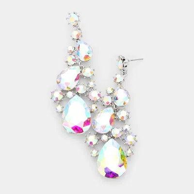 Fashnzfab Pear Crystal Rhinestone Vine Evening Earrings - Ab, Silver In Multi