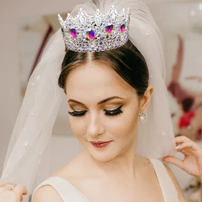 Fashnzfab Teardrop Stone Accented Queen Tiara In Metallic