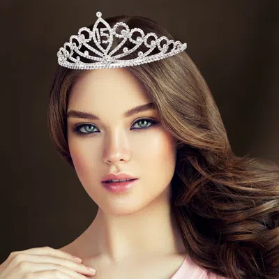 Fashnzfab Sweet 15 Rhinestone Princess Tiara 2" H In Silver