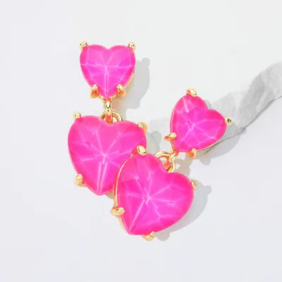 Fashnzfab Heart Stone Cluster Dangle Earrings - Fuchsia, Neon In Pink