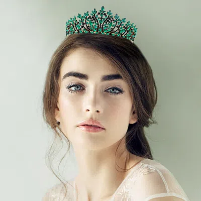 Fashnzfab Teardrop Stone Accented Marquise Stone Embellished Queen Pageant Tiara In Green