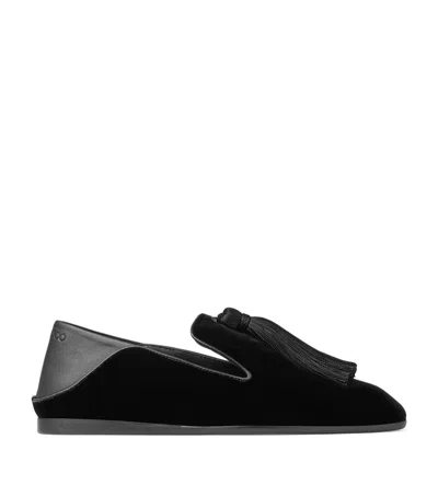 Jimmy Choo Eliot Velvet Tassel Ballet Flats In Black