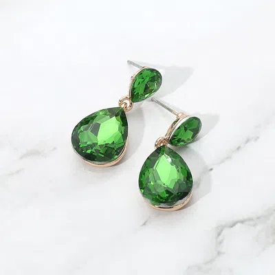 Fashnzfab Glass Crystal Teardrop Dangle Earrings - Olive Green In Green
