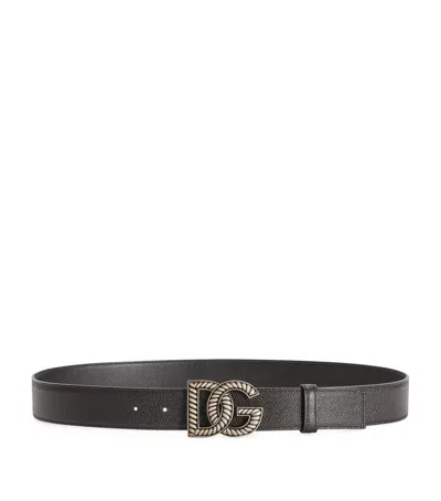 Dolce & Gabbana Black Belt With Logo Plaque On The Front In Leather Man In Black