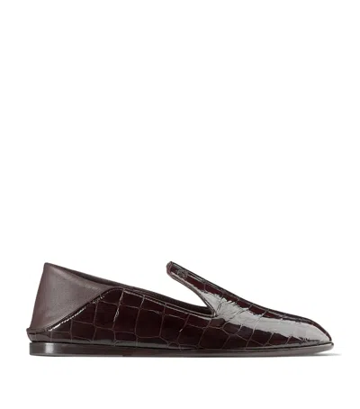 Jimmy Choo Elliot Croc-embossed Leather Slippers In Brown