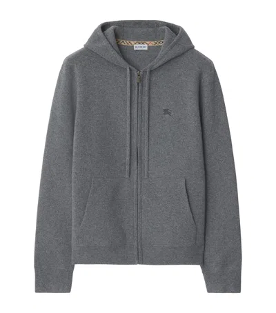 Burberry Cashmere-blend Zip-up Slim Hoodie In Gray