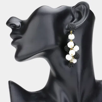 Fashnzfab Seed Beaded Ball Cluster Vine Dangle Earrings - Black, White In Silver
