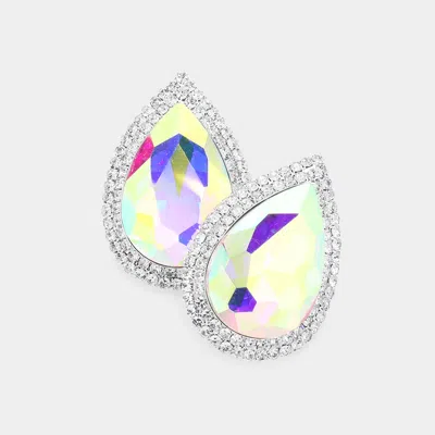 Fashnzfab Teardrop Stone Accented Evening Earrings - Ab, Silver In Multi