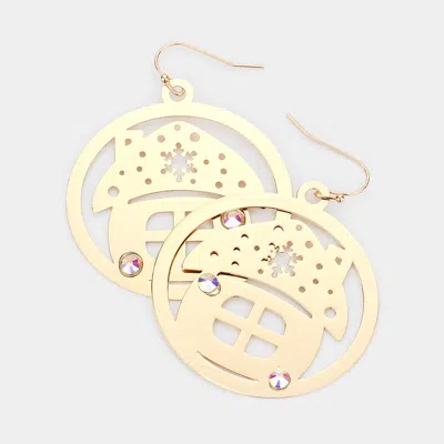 Fashnzfab Stone Embellished Cutout Christmas House Brass Metal Round Dangle Earrings - Gold In Gold
