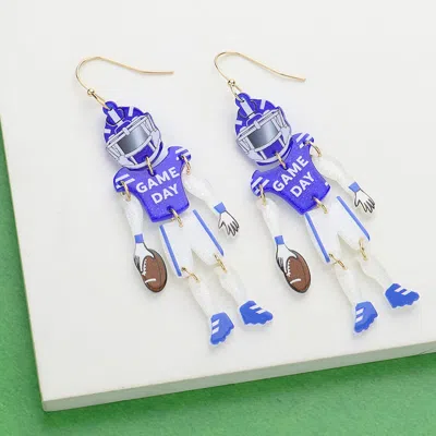 Fashnzfab Resin Game Day Football Player Dangle Earrings - Blue, White In Blue