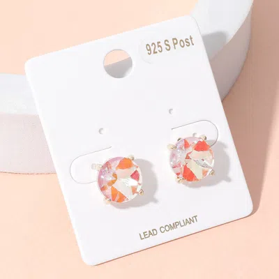 Fashnzfab Round Stone Cushion Stud Earrings - Ab, Pink In Multi