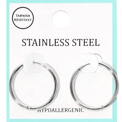 Fashnzfab Stainless Steel Hypoallergenic Mini Huggie Hoop Earrings - Rhodium In Metallic