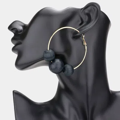 Fashnzfab Raffia Wrapped Triple Ball Hoop Earrings - Black In Black