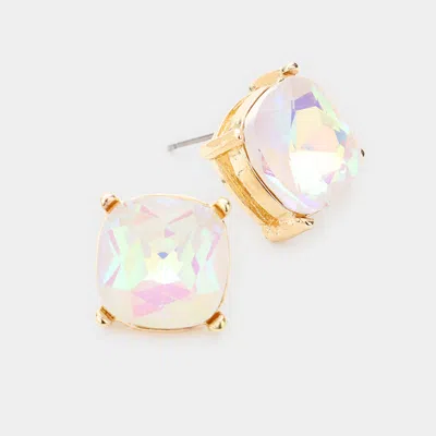Fashnzfab Square Stone Stud Earrings - Ab, White In Gold