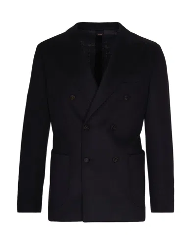 Suithomme Double-breasted Black Wool-blend Jacket With Notch Lapel In Black